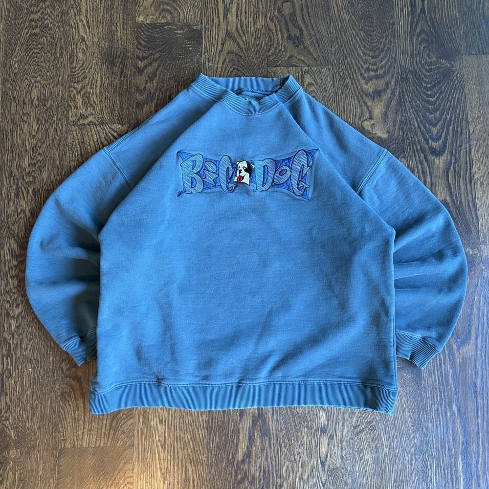 Vintage 90s Big Dogs Embroidered Spellout Crewneck Sweatshirt Faded Teal Boxy L